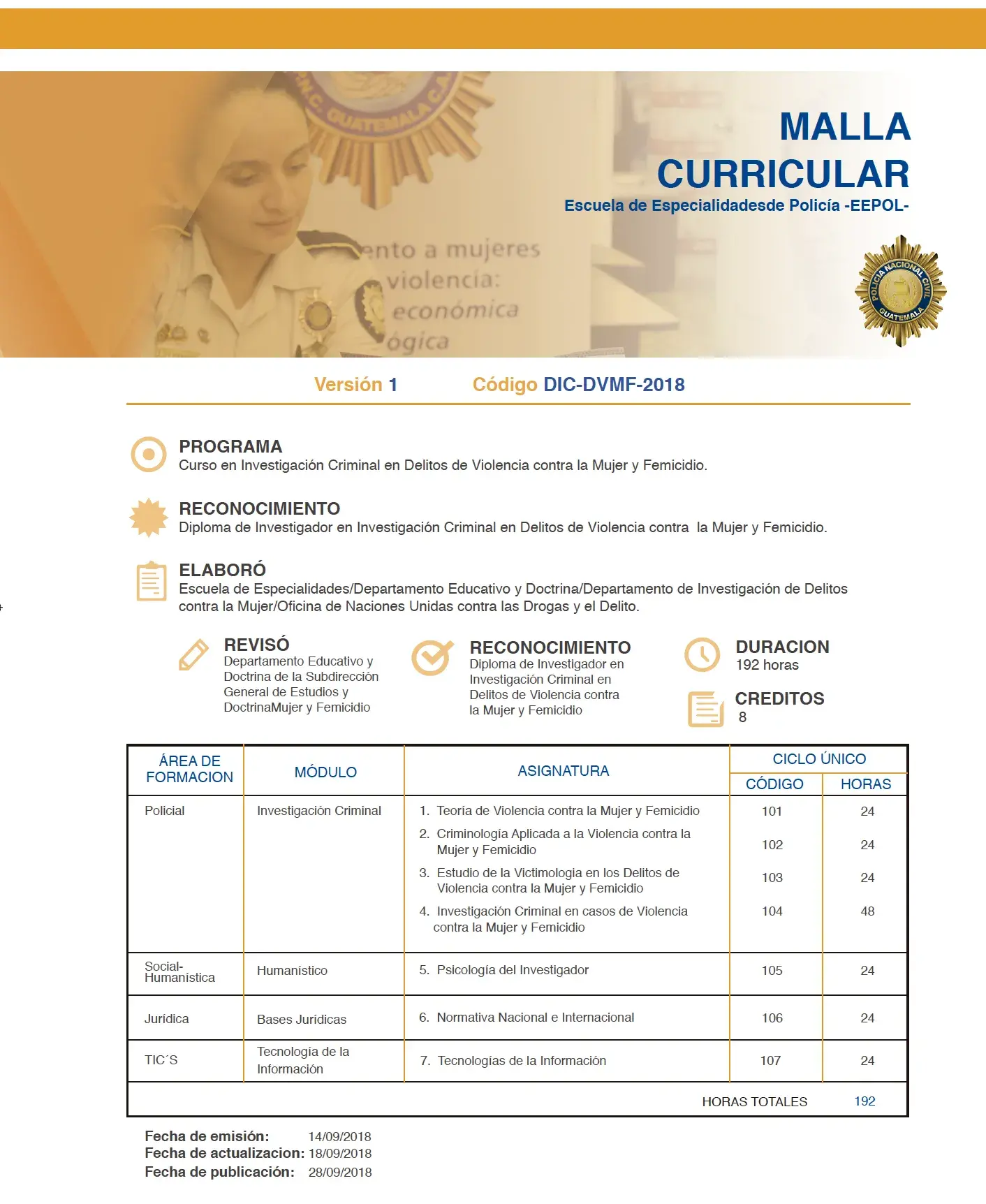 Malla curricular para la formación de agentes de la PNC en VCM