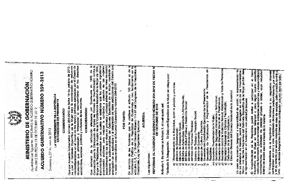 Acuerdo Gubernativo 259-2013 Reformas relativas al Gabinete Específico de la Mujer